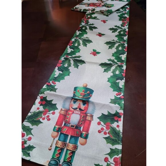 Red Nutcracker Table Runner Green Christmas Decor Holiday Soldier Xmas Cloth 72" - Picture 7 of 11